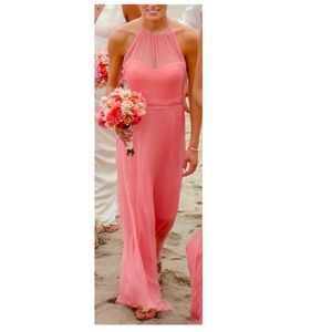 Amsale Bridesmaid Dress, Illusion Halter, Coral
